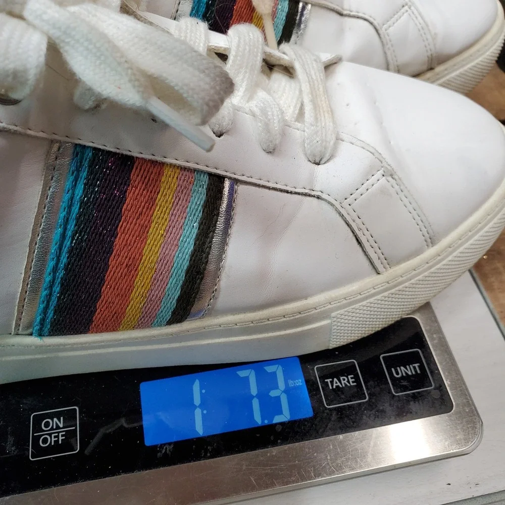 Time‎ and Tru Women's White Rainbow Stripe Sneakers Size 8.5 Comfort
